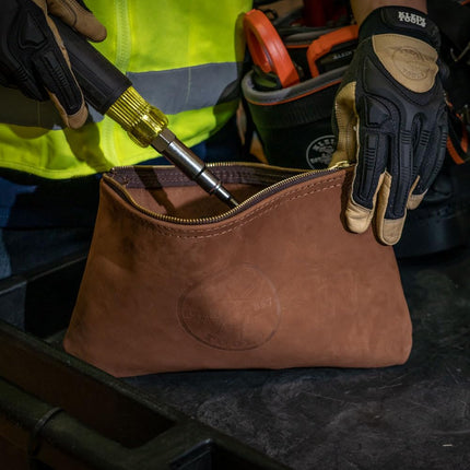 Klein Tools 5139L Zipper Bag, Top-Grain Leather Tool Pouch with Strong Zipper Close, 12-1/2-Inch, Brown