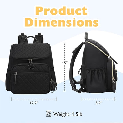 LORADI Diaper Bag Backpack with Storller Clips, Water-Resistant Travel Backpack with Anti-Theft Pocket, Black, Large