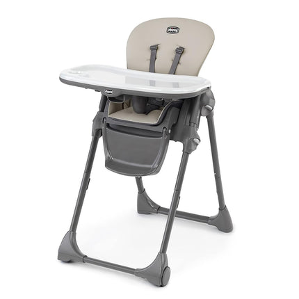 Trona Chicco Polly plegable y ahorra espacio con asiento fácil de limpiar, trona para bebés y niños pequeños con reclinación y ajuste de altura multiposición, para niños de hasta 18 kg | Topo/Beige