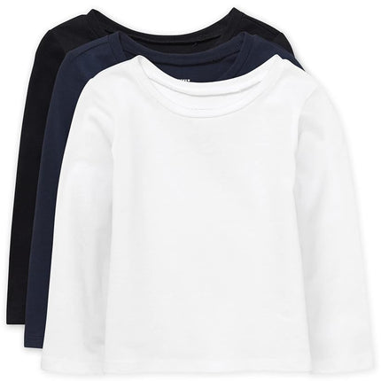 The Children's Place T-shirt de superposition basique à manches longues pour bébés filles et tout-petits, lot de 3, noir/bleu océan/blanc, 2T US
