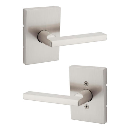 Kwikset Halifax, Door Handle Lever Passage Door for Hall and Closet with Microban, Rectangular Rose in Satin Nickel