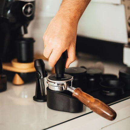 Normcore 58.5mm Espresso Coffee Tamper V4 - Titanium PVD Coating Ripple Base - Spring Loaded Tamper - 15lb / 25lb / 30lbs Replacement Springs - Anodized Aluminum Handle and Stand Black