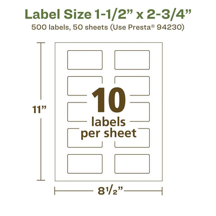Avery EcoFriendly Matte White Recycled Rectangle Labels, 1.5" x 2.75", Print-to-The-Edge, Matte White Labels, Permanent Adhesive, Laser/Inkjet Printable, 500 Total