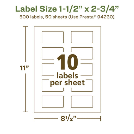 Avery EcoFriendly Matte White Recycled Rectangle Labels, 1.5" x 2.75", Print-to-The-Edge, Matte White Labels, Permanent Adhesive, Laser/Inkjet Printable, 500 Total