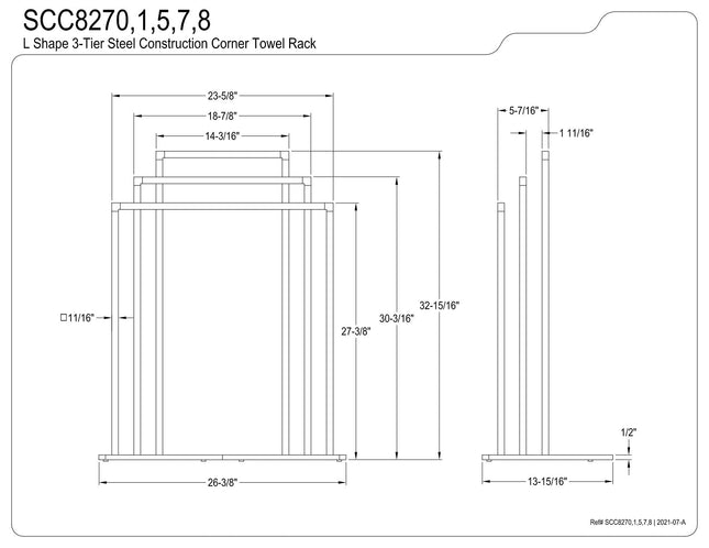 Kingston Brass SCC8277 Edenscape L-Shaped Freestanding 3-Tier Steel Corner Towel Rack, Brushed Brass