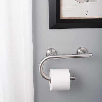 Barra de sujeción Moen de níquel cepillado de 8 pulgadas, montada en la pared, con soporte de papel higiénico integrado, LR2352DBN