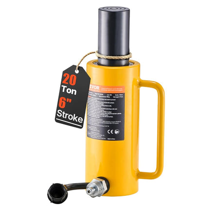 VEVOR Gato hidráulico de cilindro, cilindro hidráulico de ariete sólido de 20 toneladas, cilindro hidráulico de acción simple de 6 pulgadas de carrera, con conector rápido, gato hidráulico sólido portátil, cilindros de elevación hidráulicos