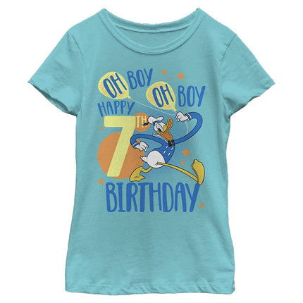 Disney Characters Donalds 7th Bday Girl's Solid Crew Tee, Tahiti Blue, Medium