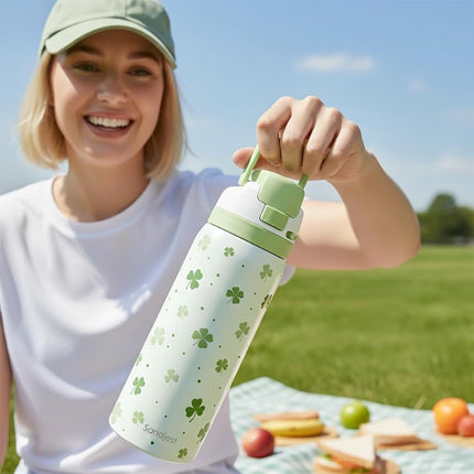Shamrock Insulated Stainless Steel Water Bottle with Straw for Sports and Travel, 32oz, Gifts for Irish Women Girls Friends Teens Birthday Christmas St Patricks Day