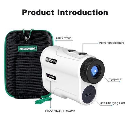 Télémètre de golf REVASRI avec pente et verrouillage de drapeau par vibration, interrupteur de pente externe pour la légalité en tournoi de golf, télémètres avec batterie rechargeable 1000YDS Télémètre laser