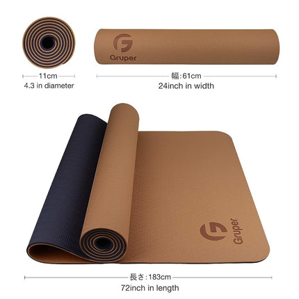 Esterilla de yoga TPE Gruper, esterilla de yoga profesional ecológica antideslizante con correa de transporte, esterilla de entrenamiento para yoga, Pilates y ejercicios de suelo de 183 x 61 x 0,6 cm