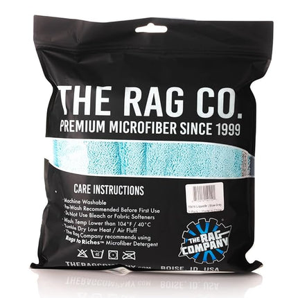 The Rag Company - The Liquid8r - Absorbent 70/30 Blend Microfiber Drying Towel for Cars, Trucks, SUVs, Safe for Detailing + Scratch Free, Twist Loop, 1100gsm, 16in x 16in, Aqua Blue/Grey (2-Pack)