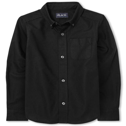 The Children's Place Boys' Long Sleeve Oxford Shirt, Black, X-Small