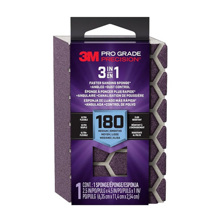 3M Pro Grade Precision 3-in-1 Sanding Sponge, 180 