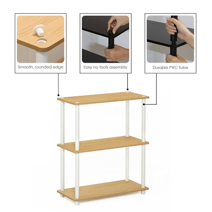 Furinno TURN-N-TUBE Storage Shelves, 3-Tier Book Shelf, Corner Shelf, Toolless Open Shelves, for Organization and Storage, Living Room, Garage, Home Office, Beech