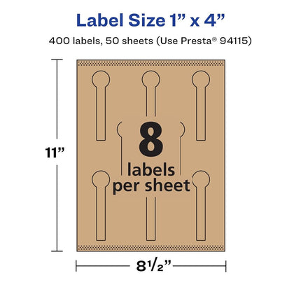 Avery Kraft Brown Lollipop Labels with Sure Feed, 1" x 4", 400 Kraft Brown Labels, Print-to-The-Edge, Laser/Inkjet Printable Labels