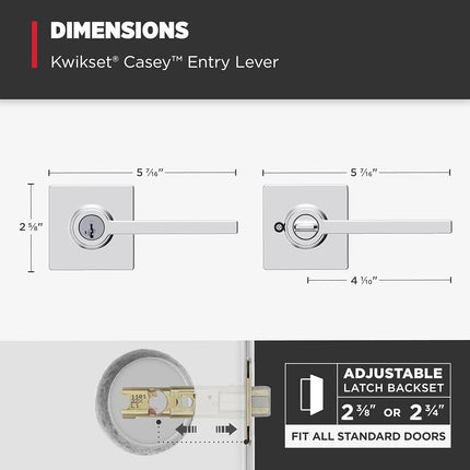 Kwikset Casey Entry Door Lock Lever, Secure Keyed Exterior Entrance, with Reversible Handle, SmartKey Re-Key Security Technology and Microban Protection in Polished Chrome