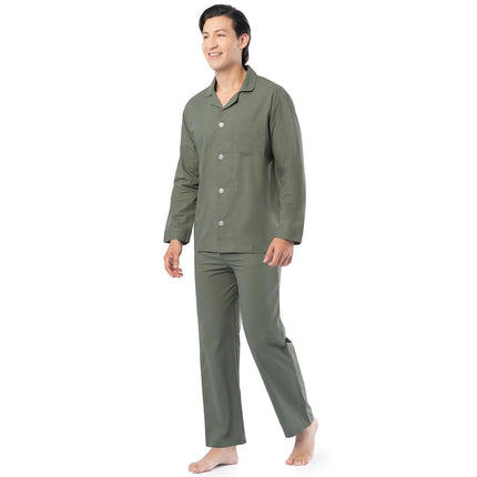 Fruit of the Loom Men's Long Sleeve Broadcloth Pajama Set, Green, Small