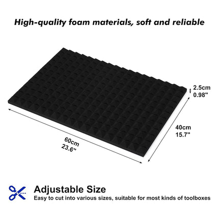 CASOMAN 4PCS Professional Toolbox Liner, Trap Mat Universal Tool Drawer Liner, Non-Slip Foam Inserts, Easy Cut, Black, 23.6"x15.7"