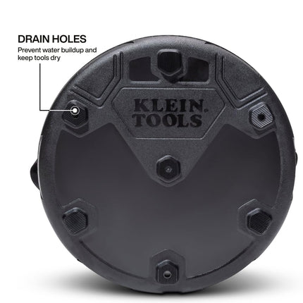 Klein Tools BC535 Straight Bucket, 17-Inch Utility Bucket, 200-Pound Load, 1680D Nylon, Drain Holes, Reinforced Straps, Hi-Vis Orange Interior