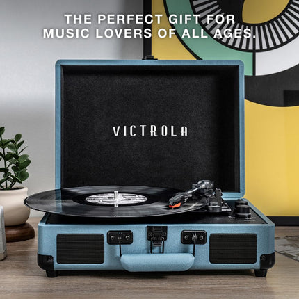 Platine vinyle portable Victrola Journey Bluetooth – avec haut-parleurs intégrés, platine 3 vitesses, sortie RCA, prise casque (marron foncé)