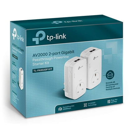 TP-Link (TL-PA9020P KIT) AV2000 GB Powerline Adapter Kit, AC Pass Through, 2 Ports