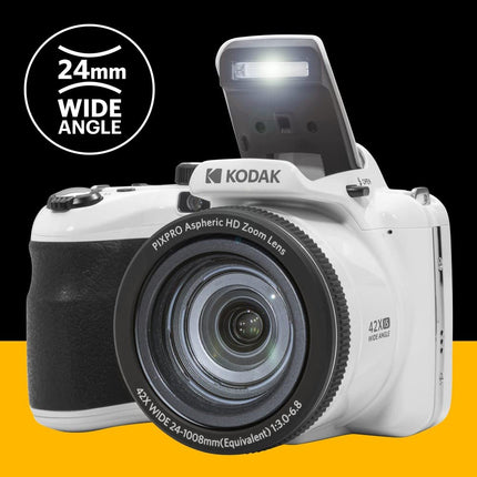 KODAK Pixpro Astro Zoom AZ425 - Digital Bridge Camera, 42X Optical Zoom, 24mm Wide Angle, 20 Megapixels, 3" LCD, Full HD 1080p Video, Li-ion Battery - White