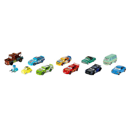 Mattel Disney Pixar Cars Mini Racers Die-Cast Paquete de 10 Vehículos, Juguetes de Carreras en Miniatura Para Correr, Pequeños, Portátiles, Juguetes de Automóviles Coleccionables Basados en las Películas de Cars, Para Niños de 3 Años en Adelante, HBW15