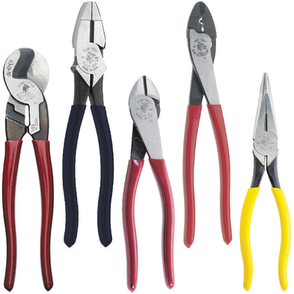 Dipped Plier Kit, Diagonal Cutting, Needle Nose, Side-Cutting High Leverage Linesman Pliers, Cutter and Crimper, 5-Piece