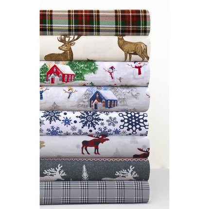 Tribeca Living PLRE170SHEETCK Parure de draps en flanelle à motif de wapiti, poches profondes, très grand lit