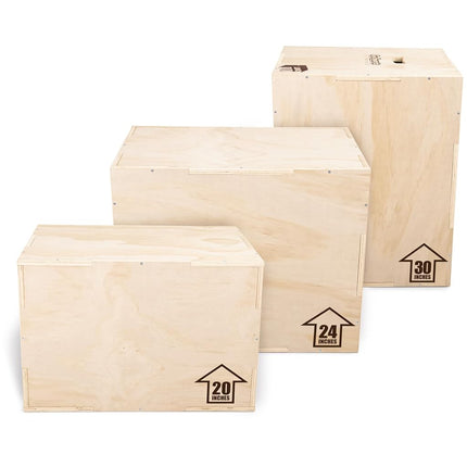 GoSports Fitness Launch Box 3-in-1 Adjustable Height Wood Plyo Jump Box for Exercises of All Skill Levels - XL