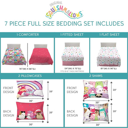 Franco Comforter and Sheet Set with Sham, Microfiber, Squishmallows, 7 Piece Full Size