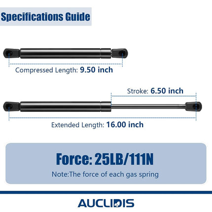 C16-15122 16 Inch 25lb/111N Gas Strut Shock Spring Lift Support for Leer Camper Shell Truck Topper Cap Canopy Door Windows Toolbox Snugtop Struts Replacement Parts, C1615122, Set of 2 by AUCLIDIS