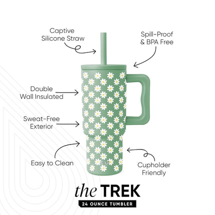 Simple Modern Kids 24 oz Tumbler with Handle and Silicone Straw Lid | Spill Proof and Leak Resistant | Reusable Stainless Steel Bottle | Gift for Kids Boys Girls | Trek Collection | Sage Florals