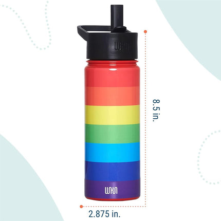Bouteille d'eau Wildkin Kids en acier inoxydable de 530 ml – Sans BPA, étanche, isolée, facile à nettoyer - Rayures arc-en-ciel