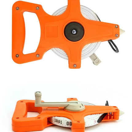 QWORK Open Reel Dual Sided Fiberglass Tape Measure, 4 Pack 1/2" x 100' Measures for Engineer, Orange