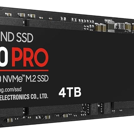 Samsung 990 PRO NVMe M.2 SSD, 4 TB, PCIe 4.0, 7,450 MB/s read, 6,900 MB/s write, Internal SSD, For gaming and video editing, MZ-V9P4T0BW