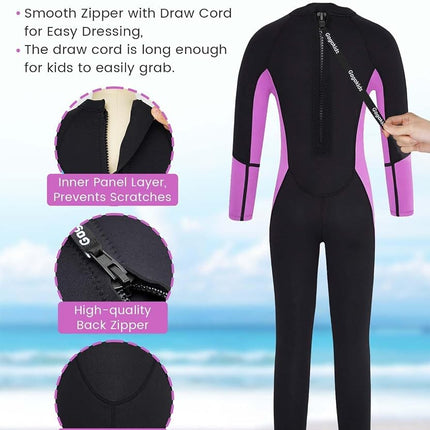 Gogokids Wetsuit Kids, Children 2.5mm Neoprene Thermal Swimsuit with UV 50+ Protection, Full Length One Piece for Ages 2-10 Boys & Girls Swimming, Surfing, Diving, Snorkeling