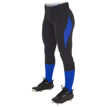 Pantalon de softball CHAMPRO Surge traditionnel taille basse pour homme avec liseré tressé de couleur contrastante, noir, royal, très grand