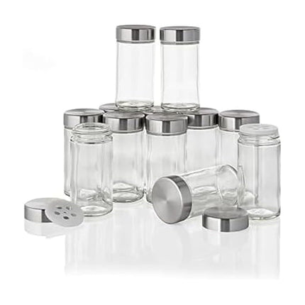 Frascos Kamenstein transparentes reutilizables de 3 oz con tapas agitadoras de acero inoxidable y tapas giratorias para sellos herméticos, paquete de 12 unidades