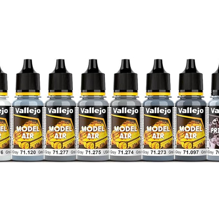 Vallejo Model Color Set, USAF Grey Schemes, 16 Matte Acrylic Paints, 18 ml Bottles, Ideal for Airbrush and Model Painting