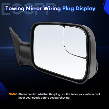 ECCPP® Black Manual adjusted Side View Mirror Tow Towing Mirrors Left & Right Pair Set Replacement fit for 94-01 Dodge Ram 1500, 94-02 Ram 2500 3500 Truck