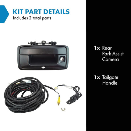 TRQ Rear View Camera Add On Kit w/Wiring Harness & Tailgate Handle Compatible with GM Pickup