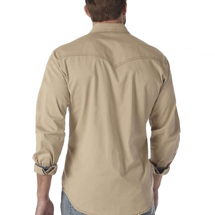 Wrangler Men's Mvr502t Button Down Shirt, Solid Tan, Large