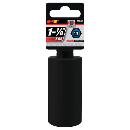 Performance Tool M851 1/2" Dr. 6-Point Impact Socket, 1-1/8"