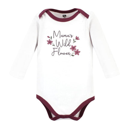Hudson Baby Unisex Baby Unisex Baby Cotton Long-sleeve Bodysuits, Plum Wildflower, Preemie, Plum Wildflower 5 Pack, Preemie