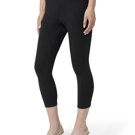HUE Women's Wide Waistband Blackout Cotton Capri Leggings, Assorted Hosiery, Black, L UK