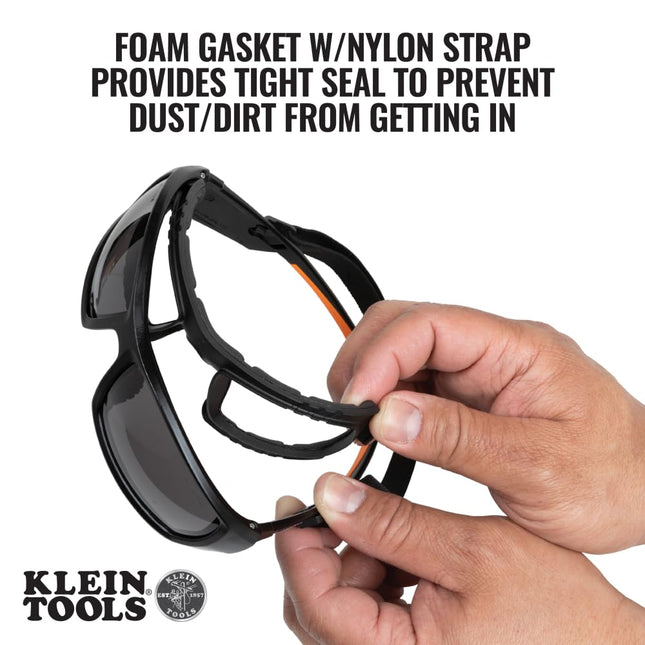 Klein Tools Safety Glasses 60471, ANSI Z87.1+ Pro Full Frame Seal Safety Glasses, Grey Lenses, UV Protection, Anti-Fog, Scratch Resistant
