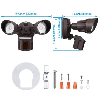 LEONLITE COB LED Security Light, Motion Sensor Flood Lights Outdoor, Aluminum, 3 Modes Motion Detector+Dusk to Dawn+Switch Control, 100-277V, Adjustable 2-Head, IP65, 5000K Daylight, ETL, Bronze
