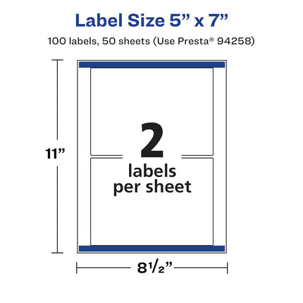Etiquetas rectangulares transparentes Avery Glossy con Sure Feed, 5" x 7", 100 etiquetas transparentes brillantes, etiquetas imprimibles con láser/inyección de tinta